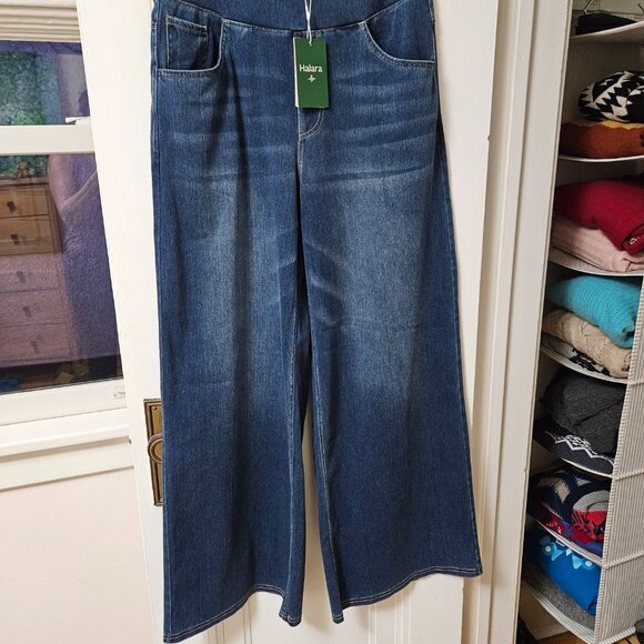 Halara Flex High Waisted Multiple Pockets Wide Leg Stretchy Jeans - L Royal Blue - Picture 4 of 8